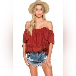 Sea Gypsies Sz Small Pilgrim Off The Shoulder Blouse Rust